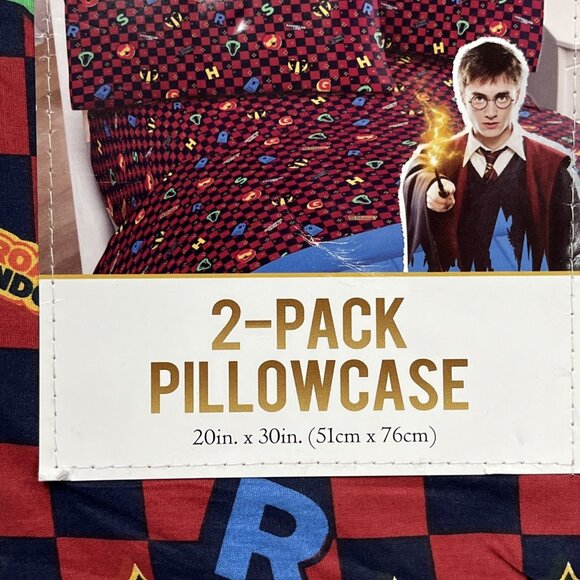 Harry Potter Hogwarts Standard Pillowcase 20"x30" Red Blue Check Cotton 2 Pack - Picture 4 of 6